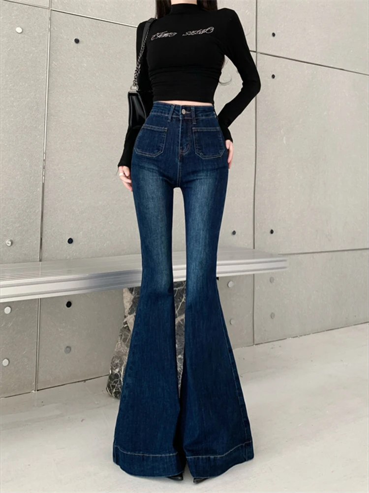 2025 Spring autumn New Dark Black High Waist Elastic Hip Lifting Looks Legs Long Jeans for Women