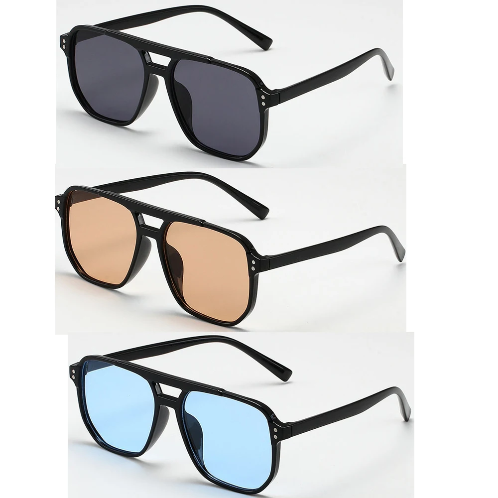 Dames Heren Vierkante zonnebril Retro Polygoon Zonnebril Vrouwelijke Zwarte Vintage Mode Dames Zonnebril Dubbele Beam Bril