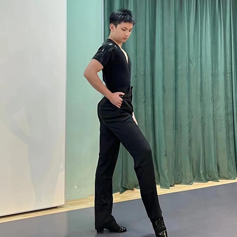 New Latin Dance Pants For Men Straight High Waisted Pants Chacha Rumba Tango Dress Adult Modern Dance Performance Wear DQS13269