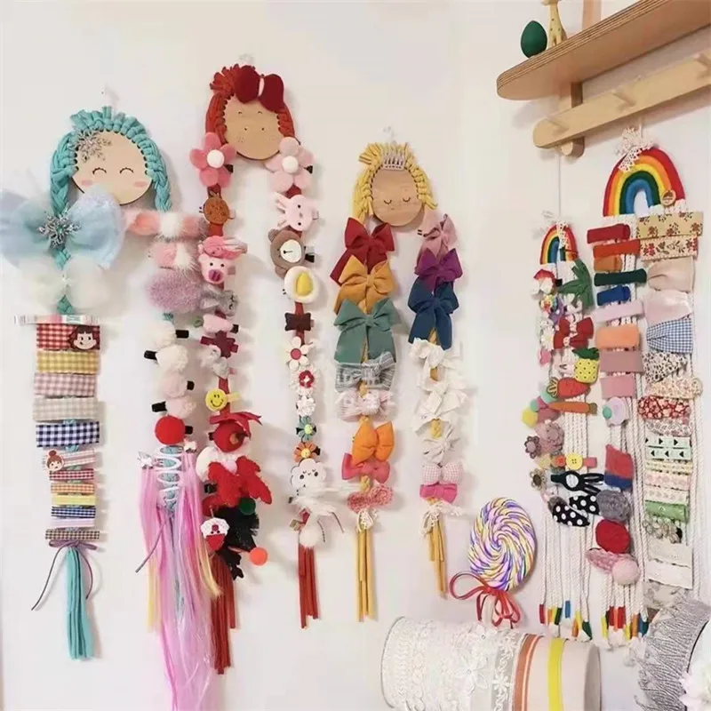 New Rainbow Hair Clips Storage Organizer Unicorn Girl Wall Hanging Decor Hair Bow Holder For Baby Room Decor Hair Accessories