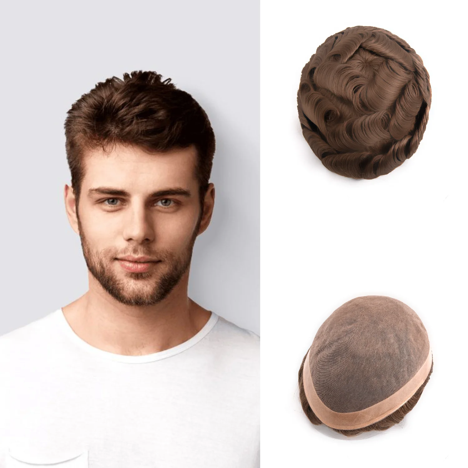 

DESHI Hair Mono Base Toupee For Men 100% Human Hair Double Knot Male Wig Replacement System Hair Men's Capillary Prothesis
