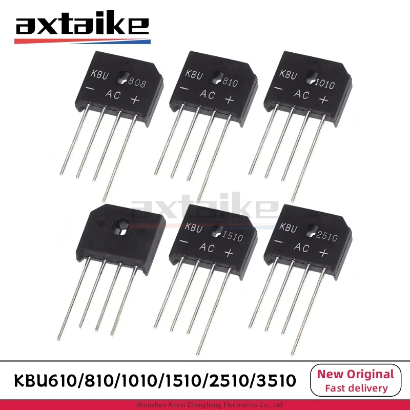 

5PCS KBU608 KBU808 KBU810 KBU1010 KBU1510 KBU2510 KBU3510 6A 8A 10A 15A 25A 35A 800V 1000V 1KV DIP 4Pin Silicon Bridge Rectifier