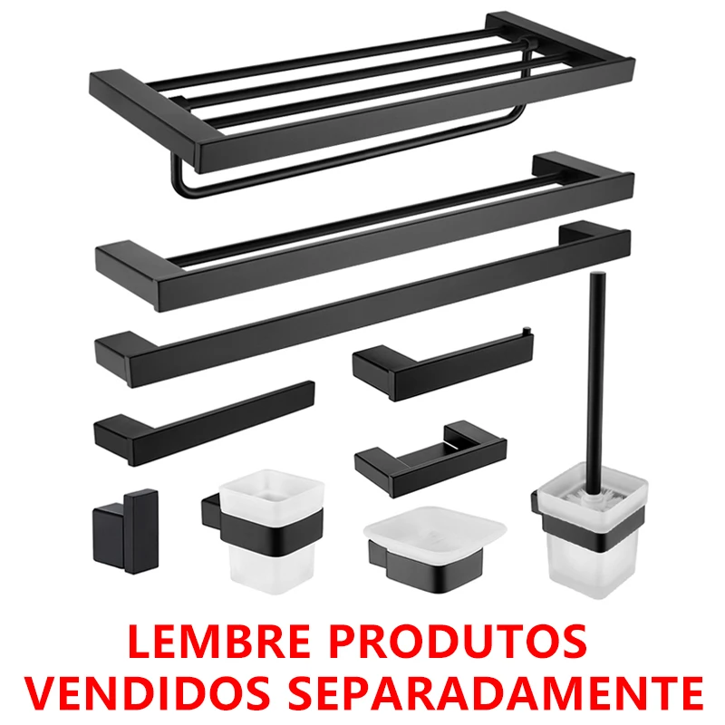 Preto fosco banheiro ferragens toalheiro prateleira gancho suporte de papel de seda metal sabonete prato de vaso sanitário suporte escova banheiro acessórios de parede montado manto cabide aço inoxidável 304 durável