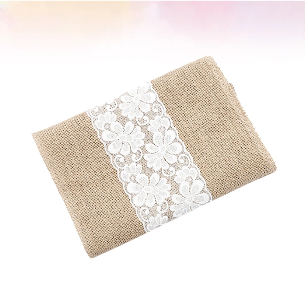 

Creative Wedding Lace Tablecloth Jute Fabric Desk Cover Decorative Table Runner Perfect for Party Wedding Table Decor 30x180cm