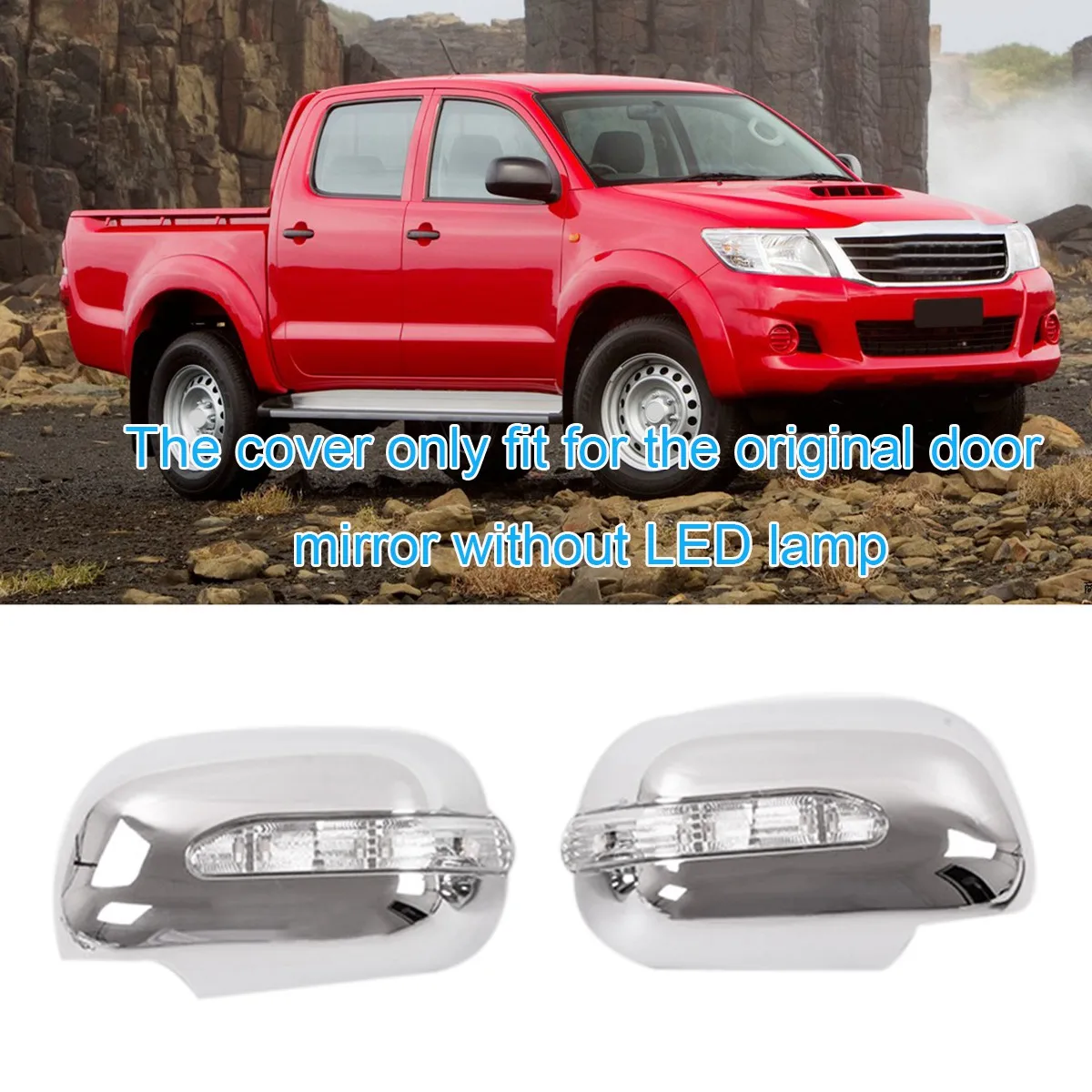 pour Toyota Hilux Vigo 2005-2011 Argent Chrome RéTroviseur de Porte LatéRale Couvercle de RéTroviseur avec Clignotant LED Lampe