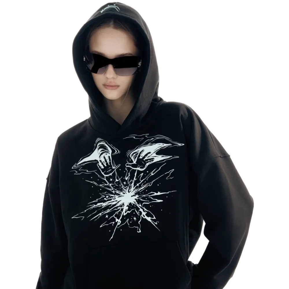 Punk Lyrical Print Clothing Oversized Hip Hop Pullover Streetwear Men\'s Hoodies Harajuku Fashion Tops Goth Hooded Sweatshirt Y2K