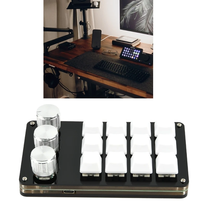 Macropad teclado 12 teclas com teclado programação 3 botões para edição vídeo jogos