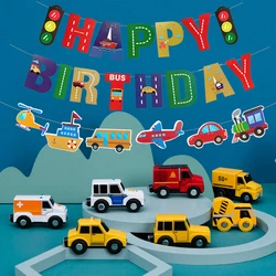 Happy Birthday Banner Airplane Car Vehicle Ship Pull Flag Traffic Light Banner Baby Shower Children Pull Flower Party Decoration