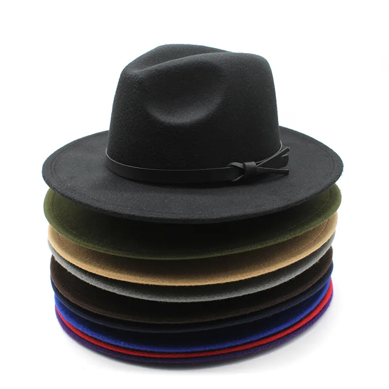 

Woolen Felt Broad-brimmed Hat European And American Foreign Trade Woolen Hat Chain British Style Classic Jazz Top Hat Jz-68