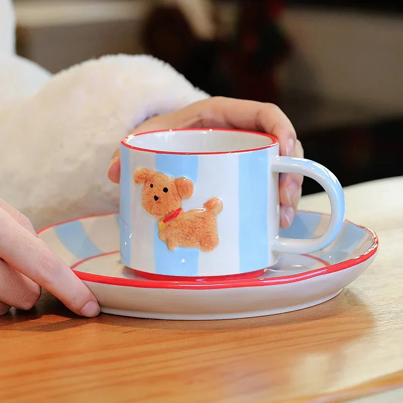 

Cartoon puppy ceramic coffee cup saucer cute girl wedding gift box Valentine's day gift cup