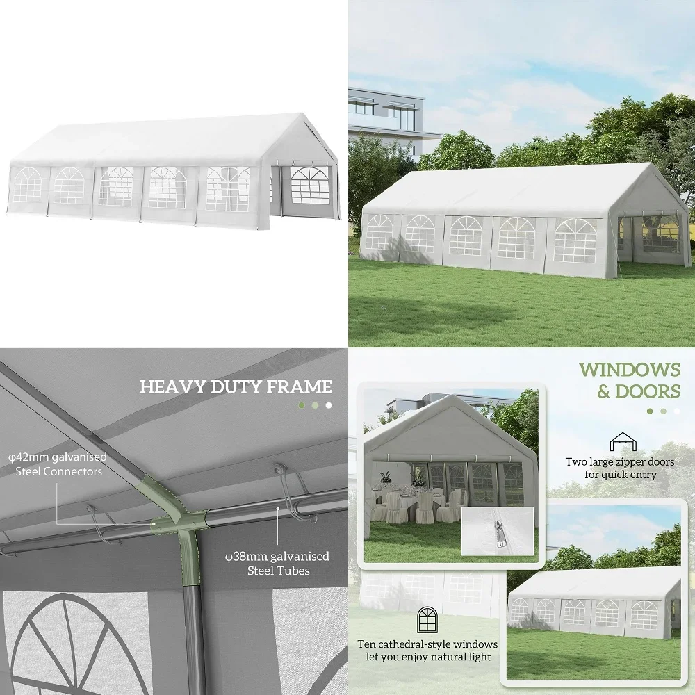 

16 x 32 ft Heavy Duty Party Tent Outdoor Gazebo Wedding Tent Event Shelter Carport BBQ with Removable Sidewalls amp Windows, Ou