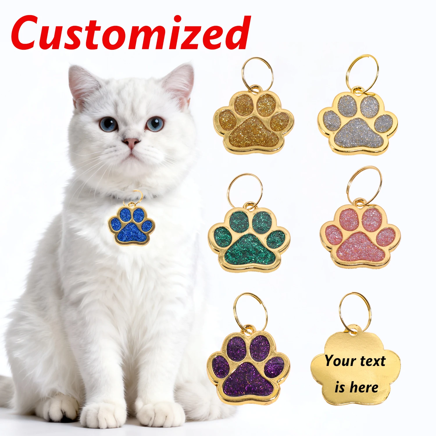 Mini Claw Custom Text Dog Tags Glitter Personalized Name Pets Tag Collar Pendant Laser Engraving Golden Customized Text Cat Tag