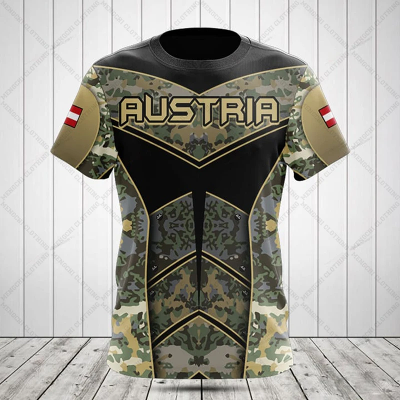 Austria Emblem Camouflage Custom Unisex T-shirts Oversize Short Sleeve Tops Summer Sportswear Casual Tees For Men Women And Kids