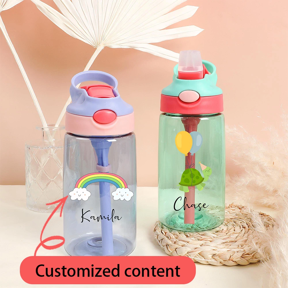 Anpassbarer Kinder-Wasserbecher mit Cartoon-Muster und Strohhalm-Kunststoffbecher, geeignet für Reisen und Schule, Weihnachtsgeschenk