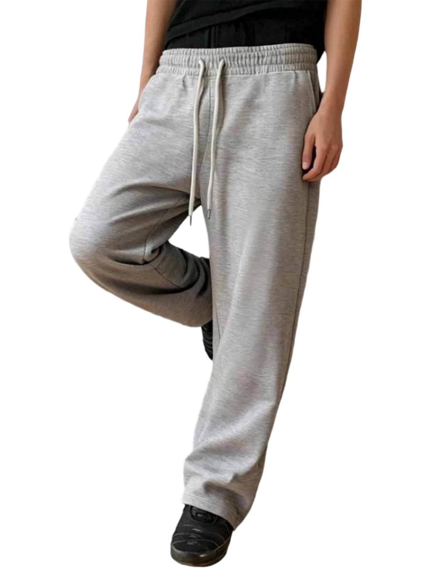 

Men s Loose Fit Sweatpants Fashionable Casual Solid Color Drawstring Elastic Waist Pants with Pockets