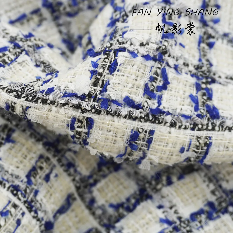 

Blue Black Plaid Butterfly Gauze Wool Tweed Fabric Coat Telas Costura Tissus Couture ткань Sewing Stoffe Tecido Cloth Diy