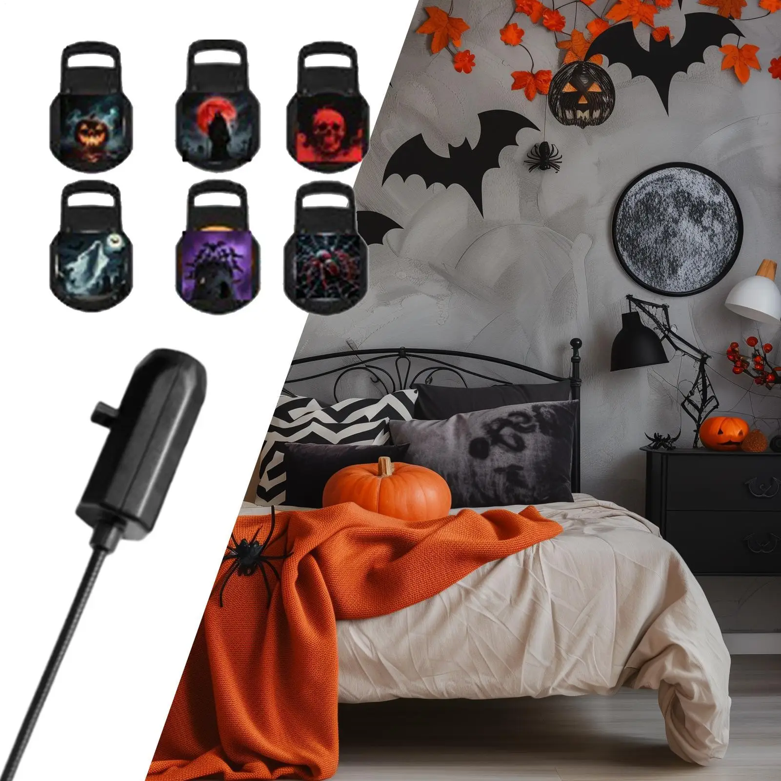 Lámpara de proyección de calavera de Halloween, diseño de patrón conmutable, rotación de 360 grados, USB, lámpara de proyector de Halloween, decoración LED