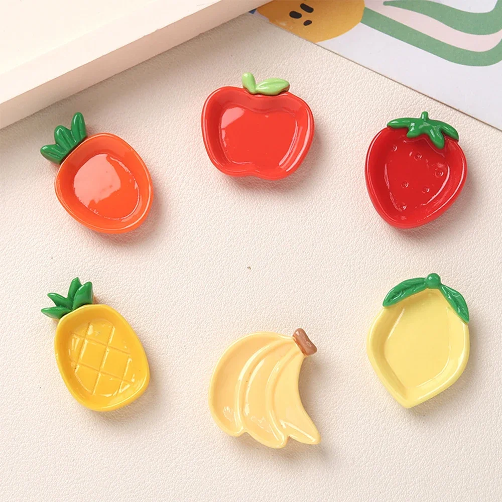 10PCS Shiny Fruit Plate Series Miniature Flat Back Resin Cabochons For Hairpin Scrapbooking DIY Home Decor Craft Accessories