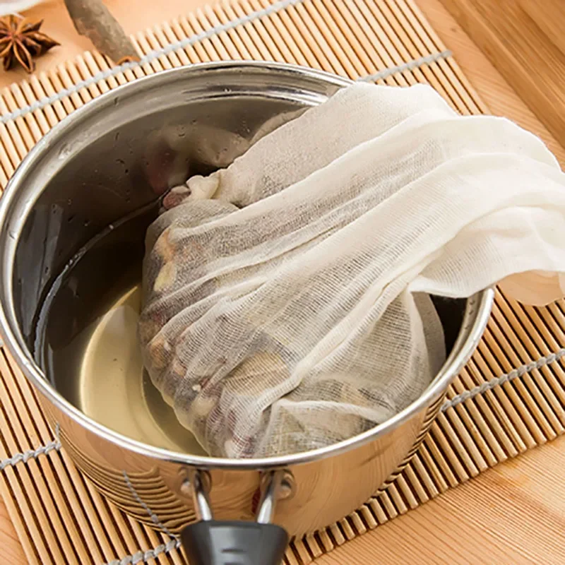 100/1Pcs Disposable Drawstring Strainer Spice Tea Bag Kitchen Cooking Soup Separater Cotton Bags with String Reusable Strainer