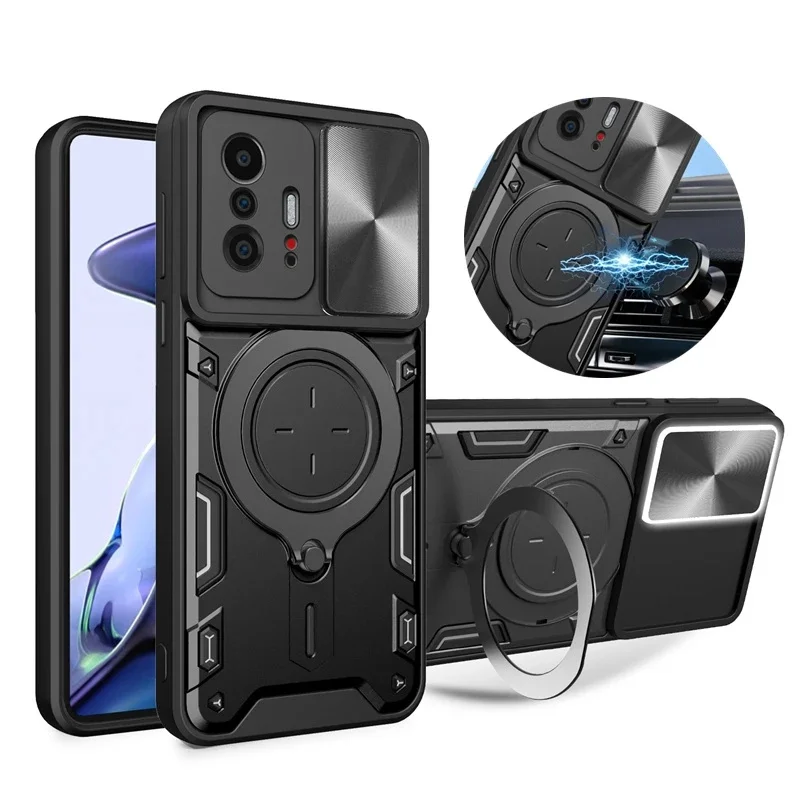 For Xiaomi 11T Pro Case Magnetic Ring Holder Armor Phone Cases Fir Xiomi Xaomi Mi 11 T T11 Mi11T 11TPro Slide Camera Back Cover