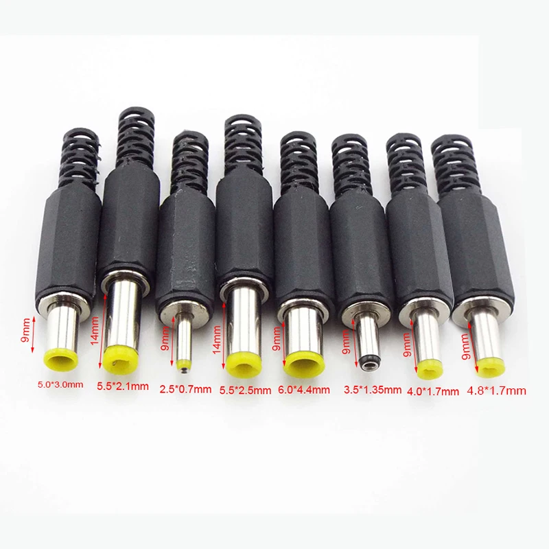 Adaptador de enchufe macho de CC de 5 piezas, 3,5x1,35, 4,0x1,7, 4,8x1,7mm, 5,5x2,1mm, 2,5