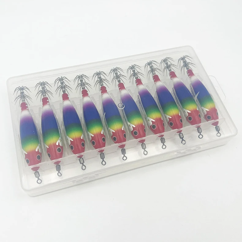 ShareShark 10 Stück/Box 8cm/5,7g Leuchtender Tintenfisch-Jig-Köder, Holz-Garnelen-Köder, Künstlicher Köder, Tintenfisch-Haken-Köder – Detail 17