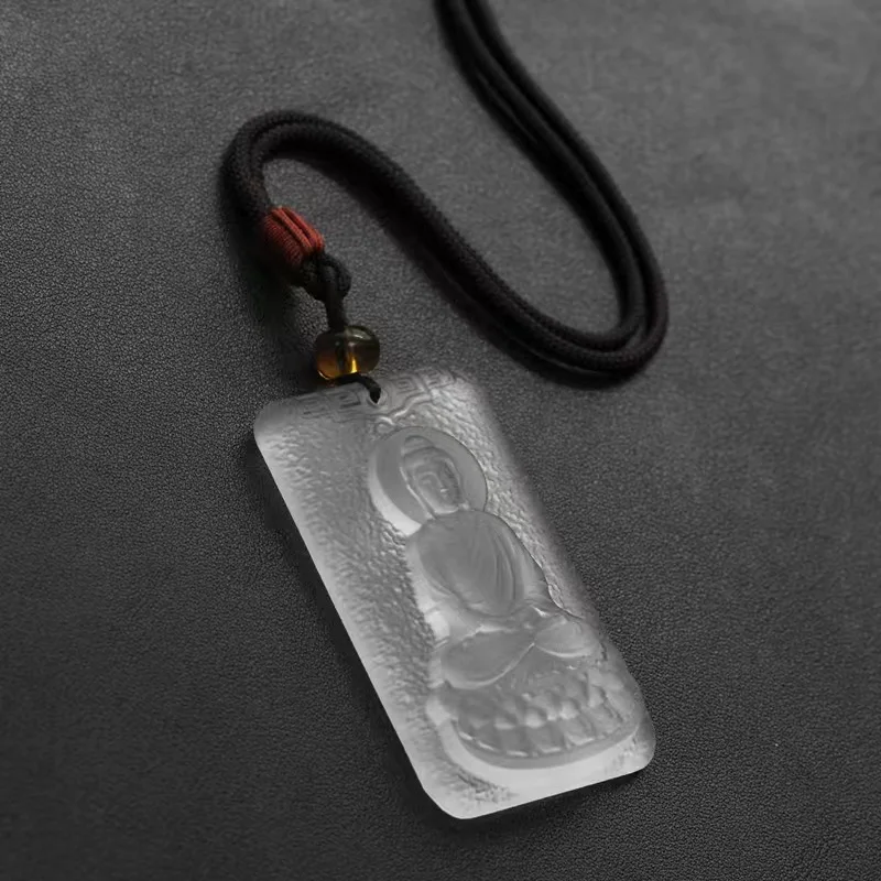 Fengshui Chinese Style White Liuli Glass Lotus Seat Tathagata Buddha Pendant Necklace Lucky Blessing Amulet For Men Women Spirit