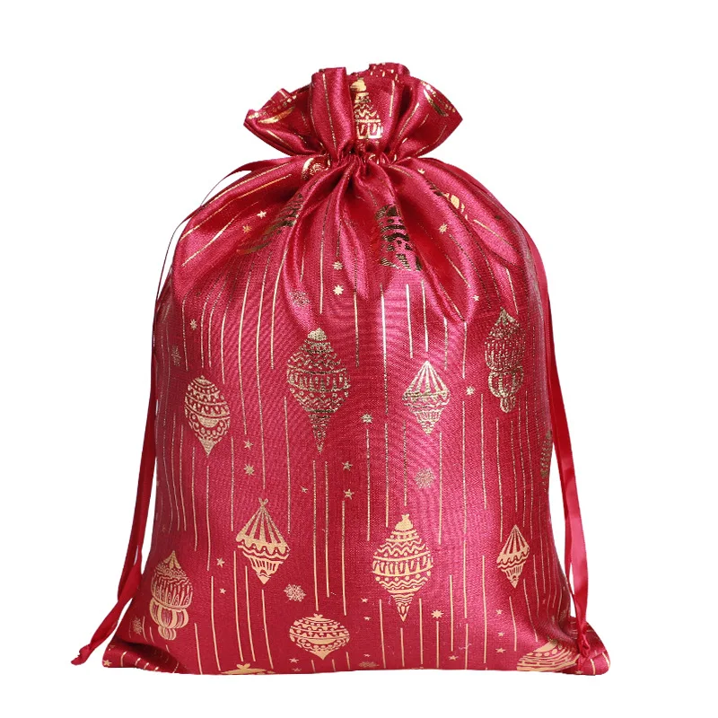20pcs/lot 15*20, 20*30, 30*40cm Big Sizes Gold Stamping Pattern Bamboo Cotton Drawstring Bags For Christmas Gift Packing Pouches