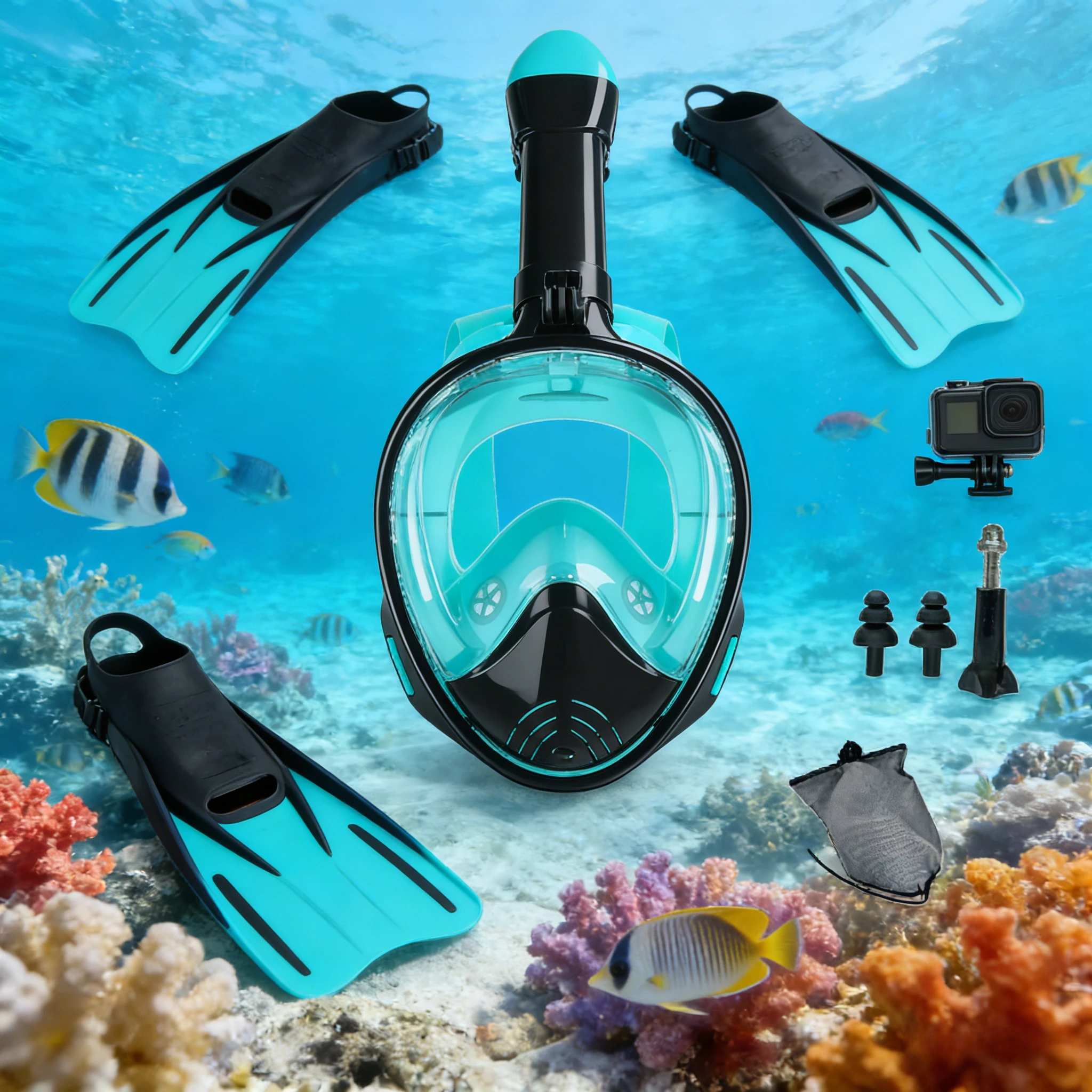 

Панорамная маска для снорклинга для взрослых с сухой системой дыхания | Силиконовая маска для дайвинга с держателем для камеры