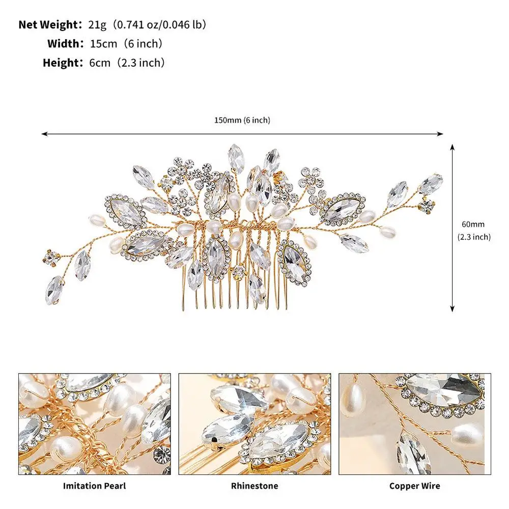 Винтажная расческа для волос ручной работы, свадебные аксессуары для волос со стразами, хрустальный жемчуг, свадебная расческа для волос для женщин
