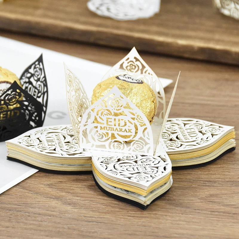 10/20pcs Eid Mubarak Chocolate Wrappers Paper Laser Cut Candy Box Ramadan DIY Cookies Chocolate Packaging Islamic Muslim Decor