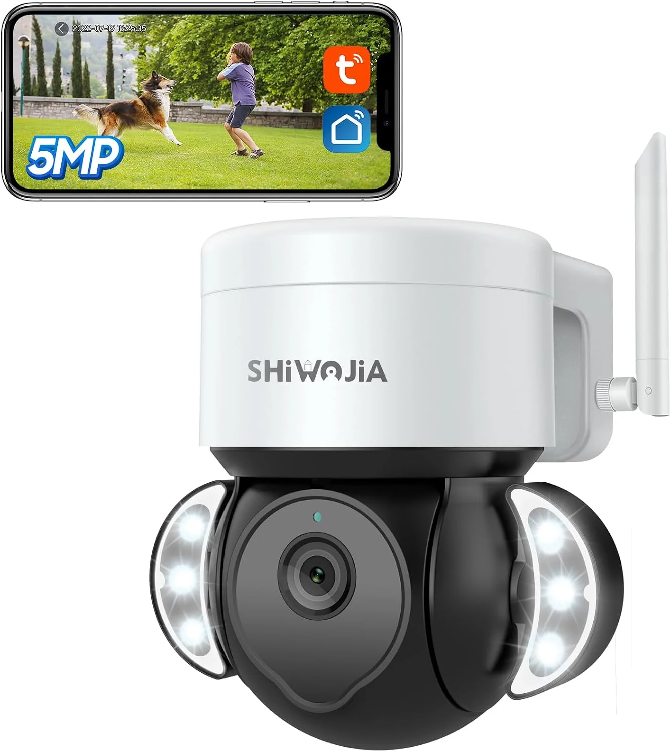 SHIWOJIA 5MP Camera Tuya Smart Life WiFi Floodlight Security Camera AI Human Motion Detection 2 Way Audio Color Night Vision