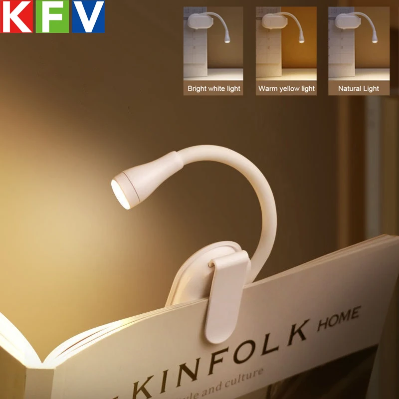 Mini LED Book Light Eye Protection Adjustable Clip 360° Flip Study Lamp Rechargeable For Travel Bedroom Reading 3 Color