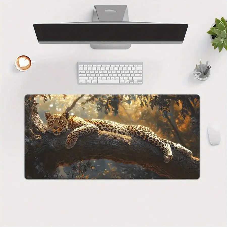 Leopard On Tree Branch HD Printed XXL Mousepad Desk Mat For Office Gaming Keyboard