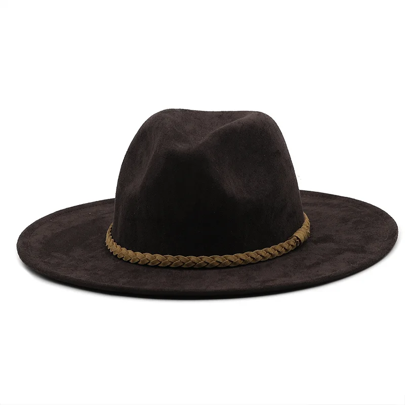 Suede Fedora Hats for Women 8cm Wide Brim Dress Men Caps Felted Hat Panama Church Wedding Ribbon Band Men Hat Sombreros De Mujer