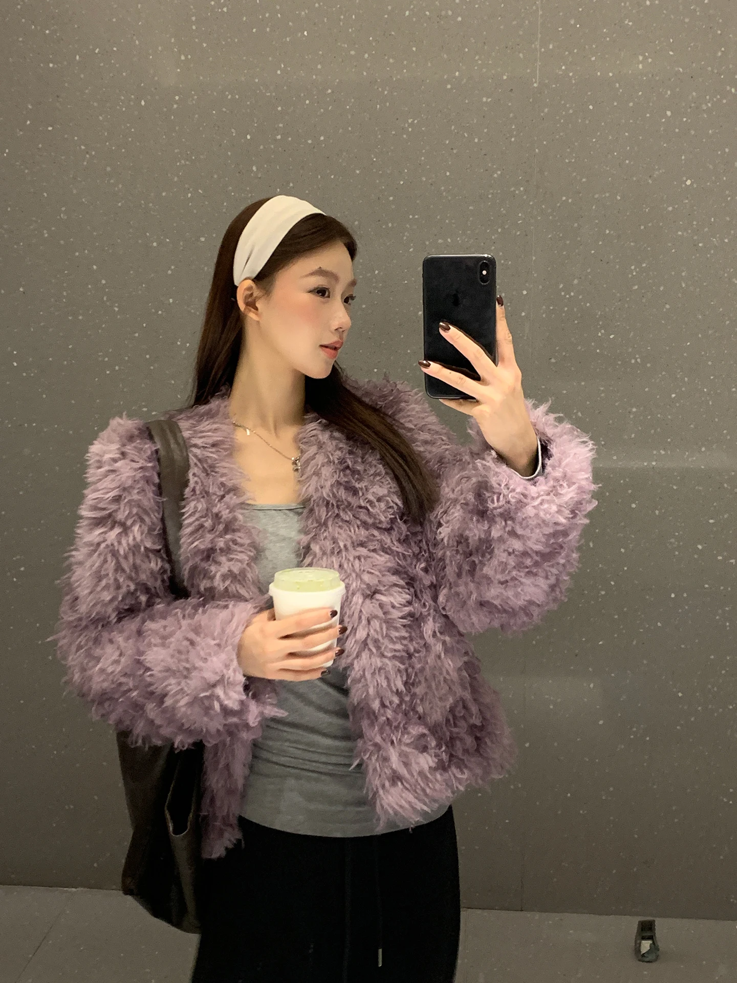 Jaqueta Curta de Aodão para Mulheres Estilo Coreano Nova Coleção Outono Inverno Casaco Quente de Fibra de Poliéster Roxo