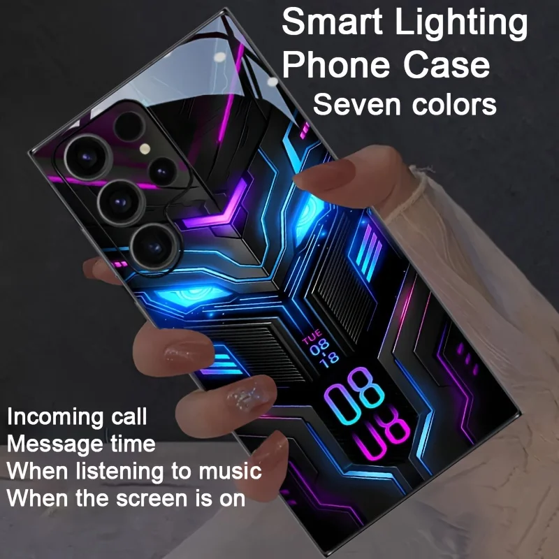 

Luxury Night Light Luminous Glass Phone Case For Samsung Galaxy S25 S24 S23 Ultra S20 S21 FE S22 Plus Flash Cover Abstract Mech