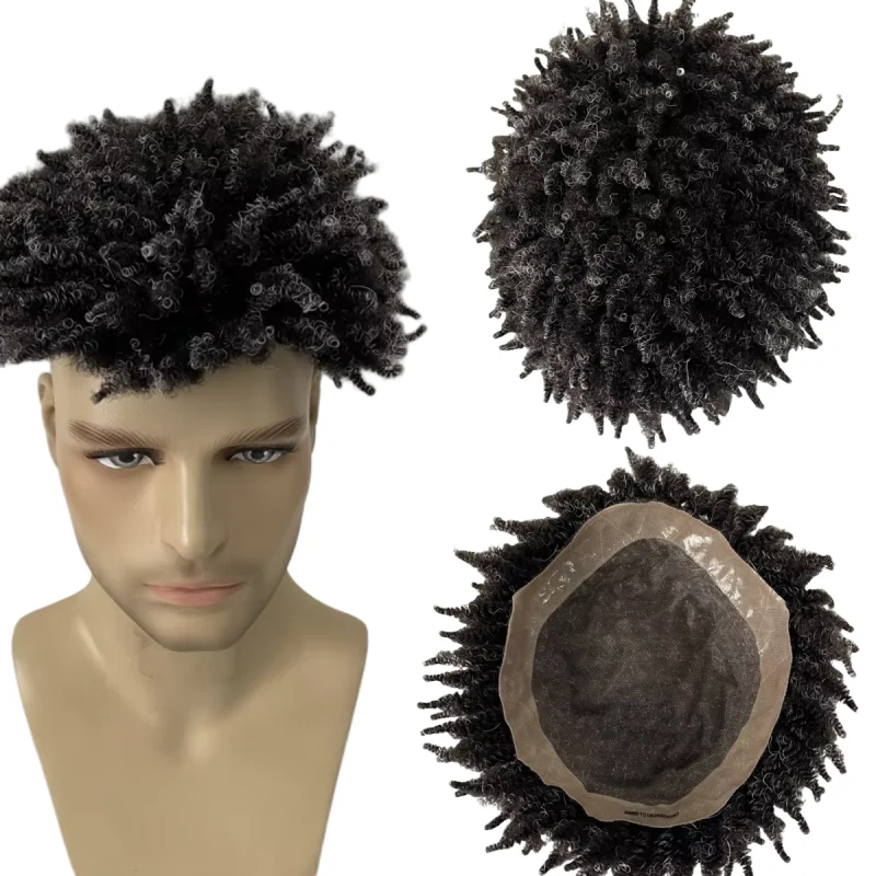 

Монгольские системы натуральных человеческих волос 1b20 Серый Foxtail Afro Unit 8x10 Моно Парик для стариков чернокожих мужчин