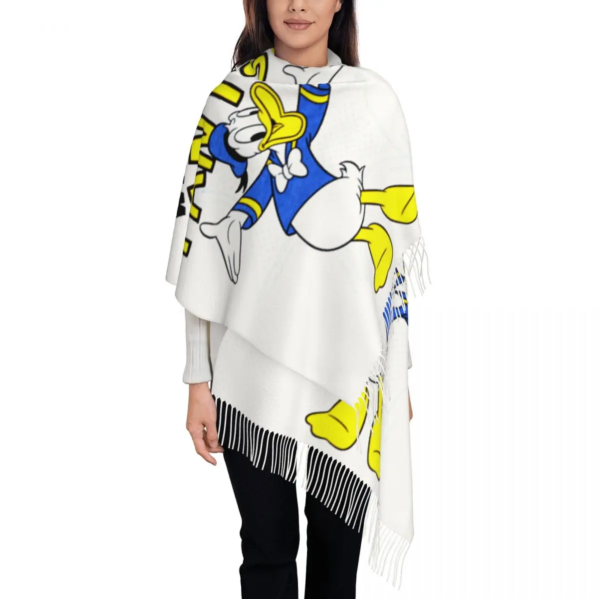 

Custom Donald Duck Who Needs Pants Tassel Scarf Women Soft Shawls Wraps Lady Winter Scarves