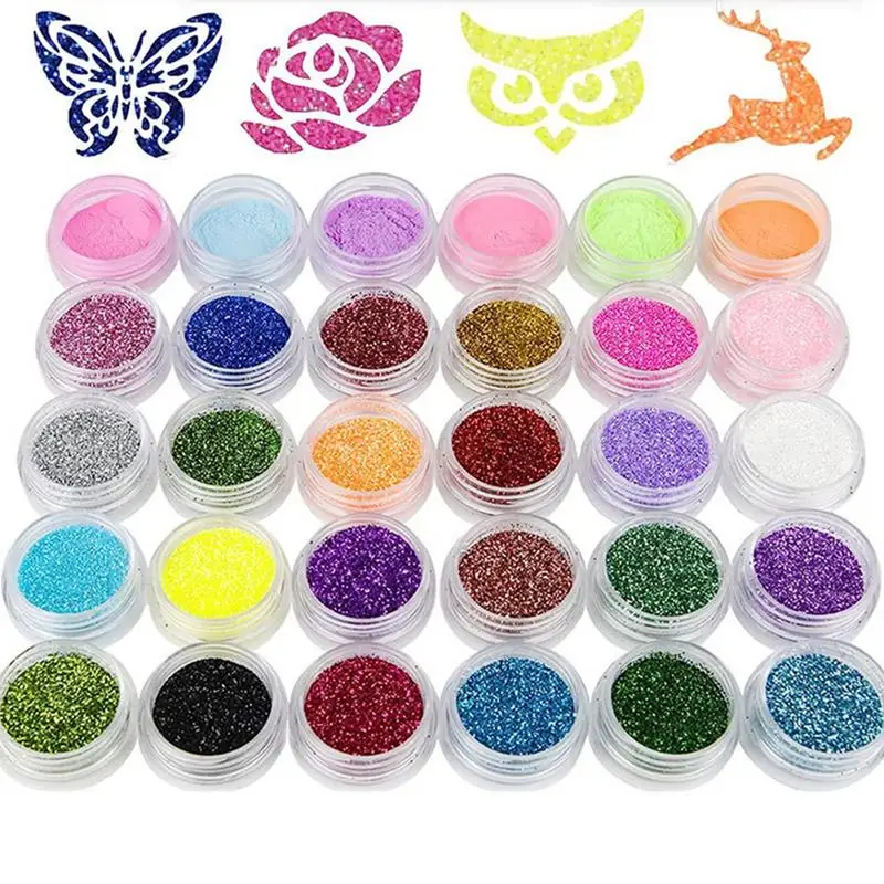 

Temporary Glitter Tattoo Set 36 Glitter Colors 6 Luminouss Powder DIY Kids Face Paint Kit Makeup Brush Temporary Tattoo Set