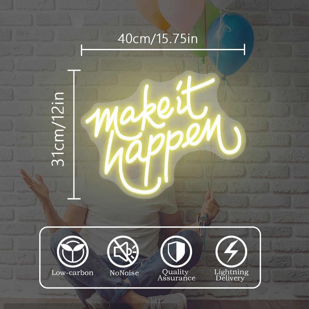 Makeit Happen ป้ายไฟนีออนสร้างบรรยากาศสําหรับร้านพิซซ่า ร้านอาหาร ตกแต่งร้านอาหาร เพื่อทําให้ร้านของคุณน่าดึงดูดมากขึ้น