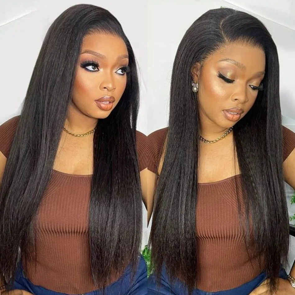 Kinky Straight Human Hair Wigs 13x4 5x5 HD Lace Front Human Hair Wigs Yaki Straight Frontal Lace Wig for Black Women Ready to Go image 3