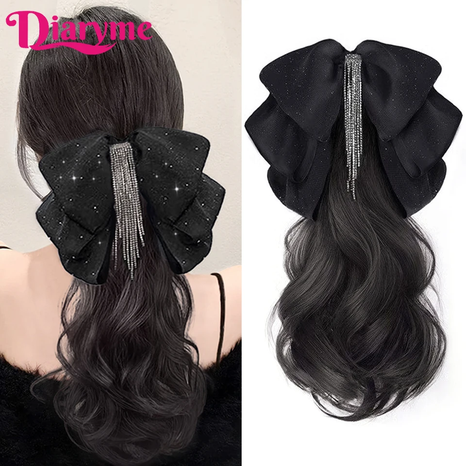 Ponytail Wig female Claw Clip Low Ponytail Extensions Synthetic Hair Wigs For Women Natural Bow Half Tied Tall Wavy Ponytail Hai