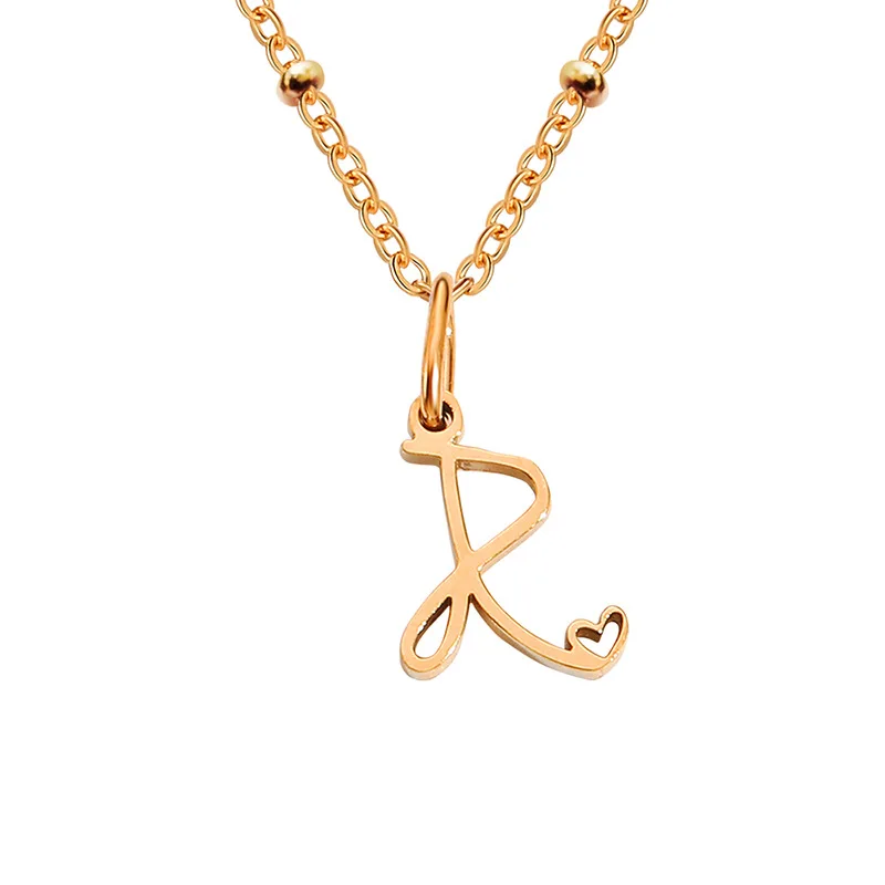 Lateefah Alphabet Necklace Gold Plated 26 English Alphabet Pendant Stainless Steel Jewelry