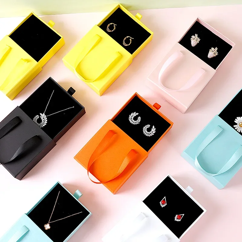 12/24pcs Handheld Jewelry Packaging Box Wearing Armor Ring Earring Necklace Storage Gift Box Paper Pull-out Drawer Jewelry Box