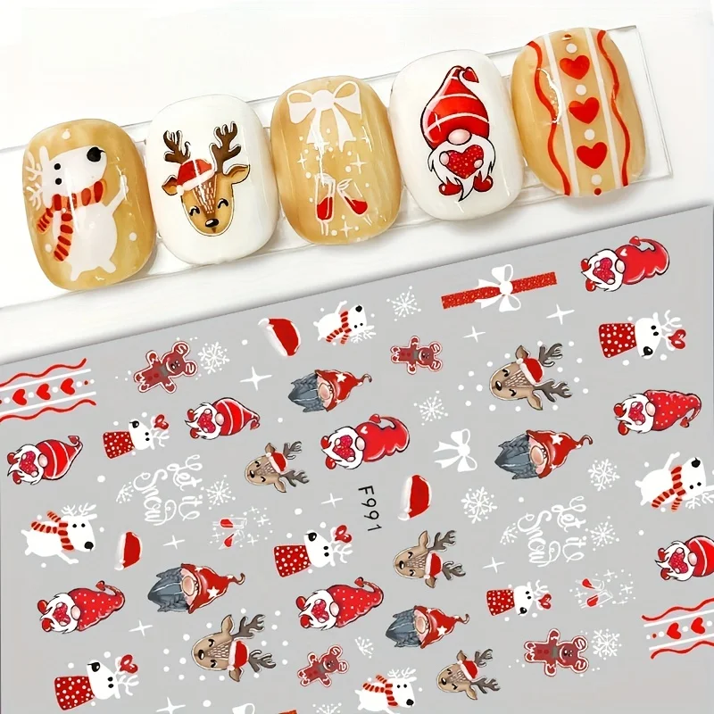 1PCS 3D Santa Claus Cartoon Nail Stickers Christmas Nail Art Supplies Snowman Snowflake Nail Art Decals Nail Parts Xmas  Gift