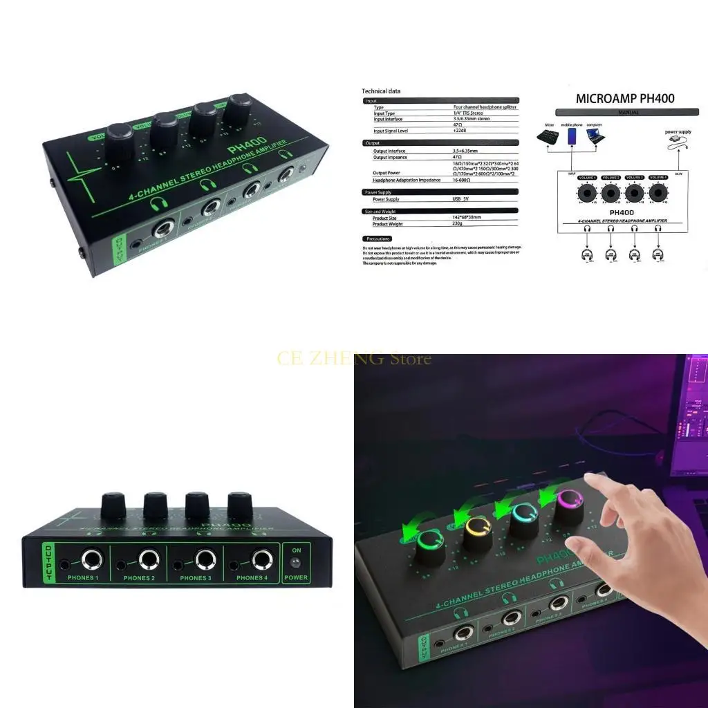 E56B profesjonalny 4-kanałowy wzmacniacz słuchawkowy stereo typu c zasilacz DC5V wiele wyjść słuchawkowych wzmacniacz