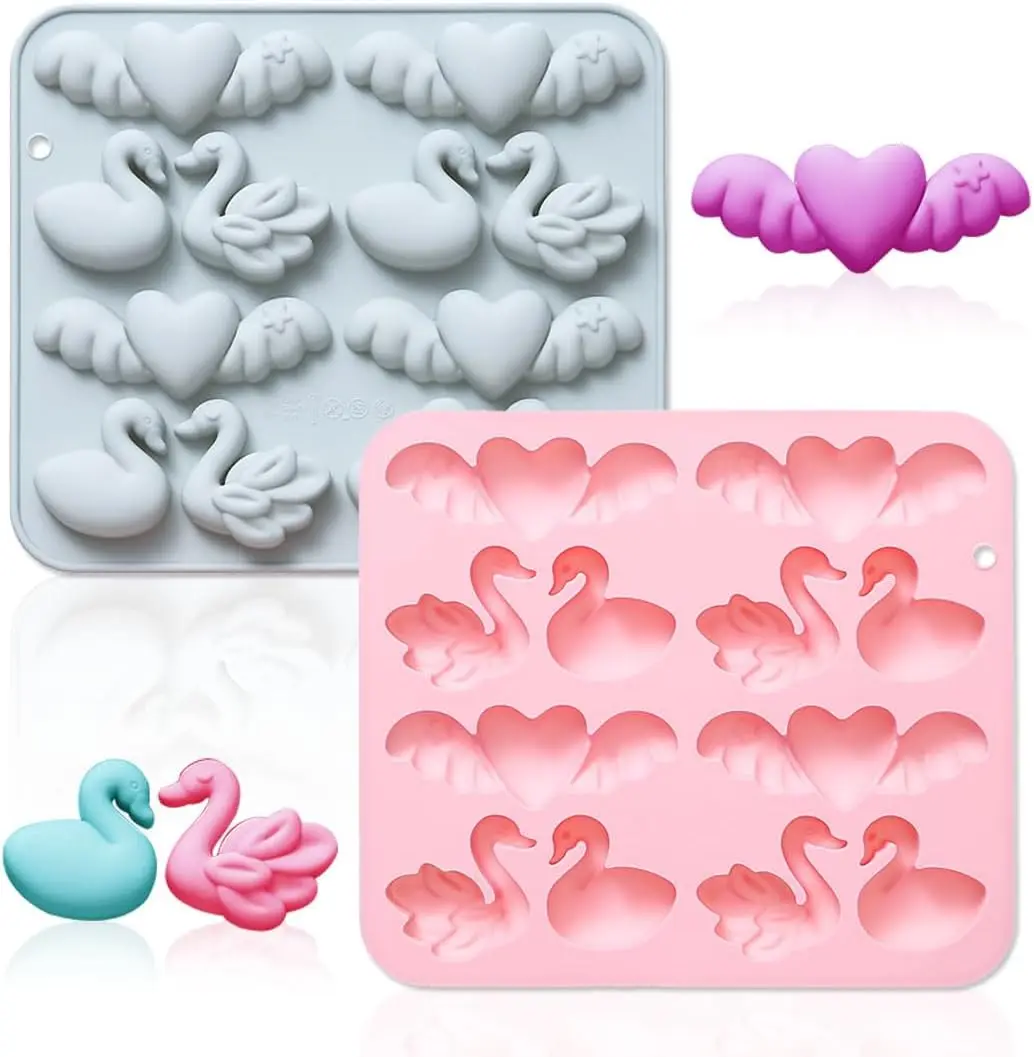 

Valentine's Day Themed Silicone Molds 12 Cavity 3D Swan Wing Heart Shaped Cake Mould Tray DIY Baking Decorating Tools