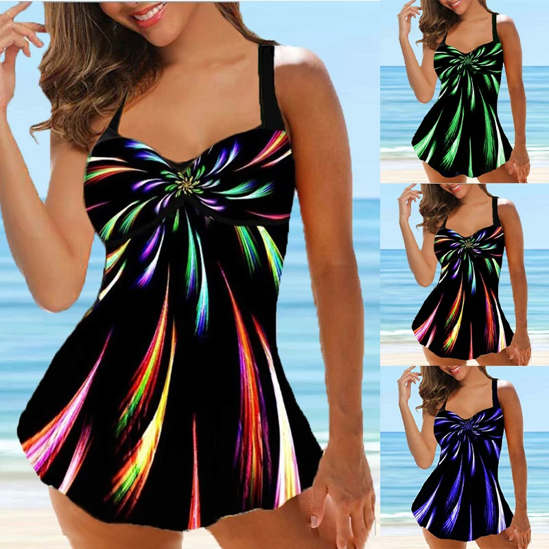 2023 Two Piece Swimwear Women's Short Skirt New Design Print Short Tank Top Set Swimwear Women's Set Beach Wear Summer Swimming