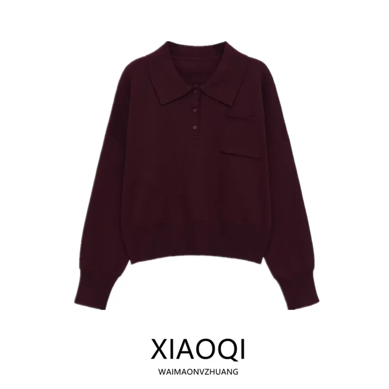 

Autumn 2025 New Women's Knitted irt Casual Sle Long Sve Versatile ket Decorated Knitwear Casual Faion